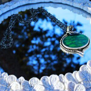 Chico's Silver Tone Necklace with a Green Pendent